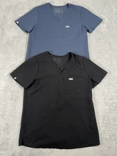 Figs Scrub Top Womens M Technical Collection V Neck Medical Uniform Lot Of 2