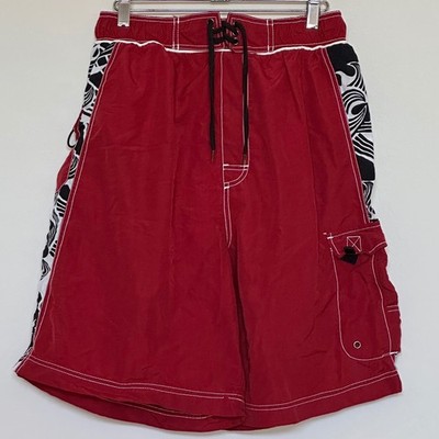 Mad Iguana Sportswear youth XL Red Tribal Wave Board Shorts Cargo Swim Trunks