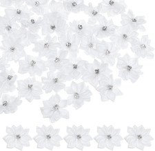 150-Pack White Satin Ribbon Flowers, 1.2 Inch Mini Fabric Flowers with Rhineston