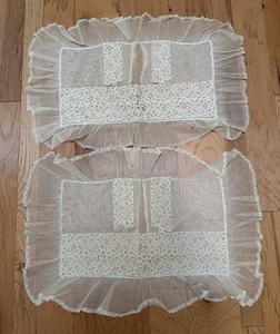 Pair Of Antique Victorian French? Lace Pillow Shams Covers Pillowcases As-Is B