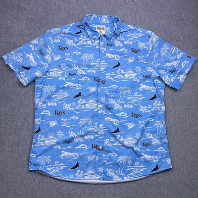 Reyn Spooner Tampa Bay Rays Hawaiian Button-Down Shirt Men's 2XL Blue MLB