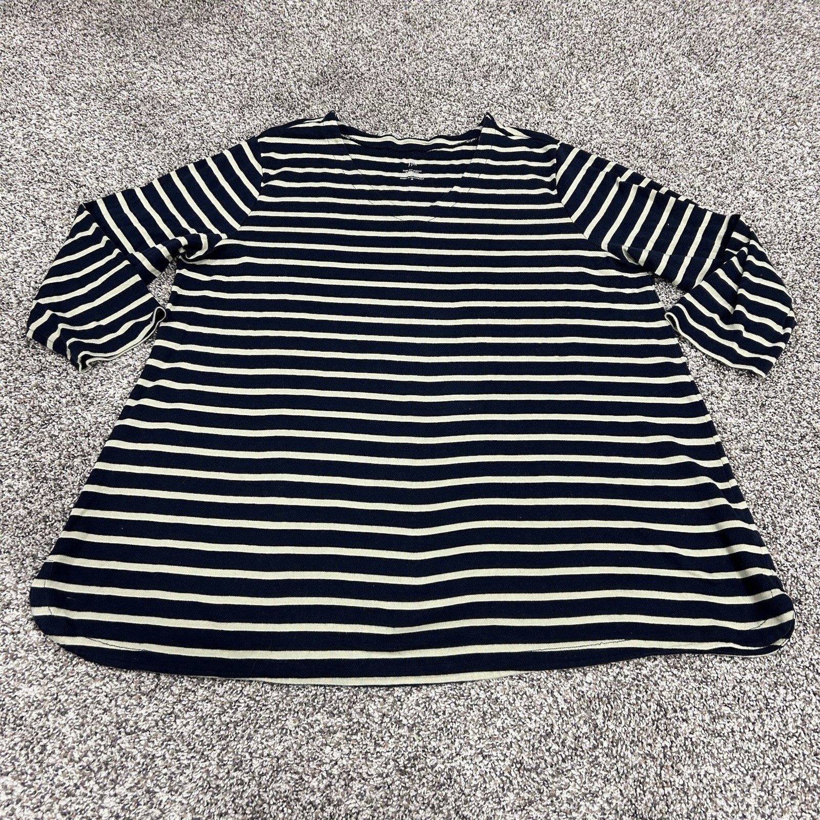 J. Jill Pima 3/4 Sleeve V-neck Tee Pima Cotton Striped Nautical Navy Sz 2X