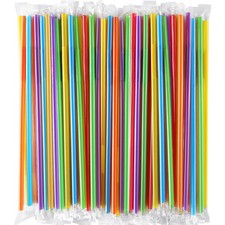 Individually Wrapped 100 Pcs Colorful Flexible Plastic Straws Disposable Bendy