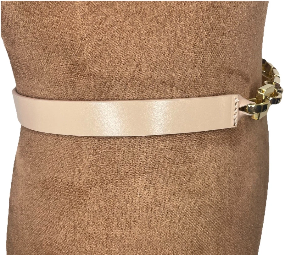 Cinturón vintage de cuero Ann Taylor ~ cadena beige/dorada-hebilla de pasador medio Foto 4 de 4