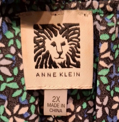 Anne Klein 2x Summer Top Blue Floral Flutter Cap Sleeves Neck Ruffle Chest 50" - Picture 3 of 5
