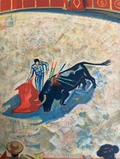 Poncelet Lithograph Engraving Corrida Toulouse 1950 Bull Part