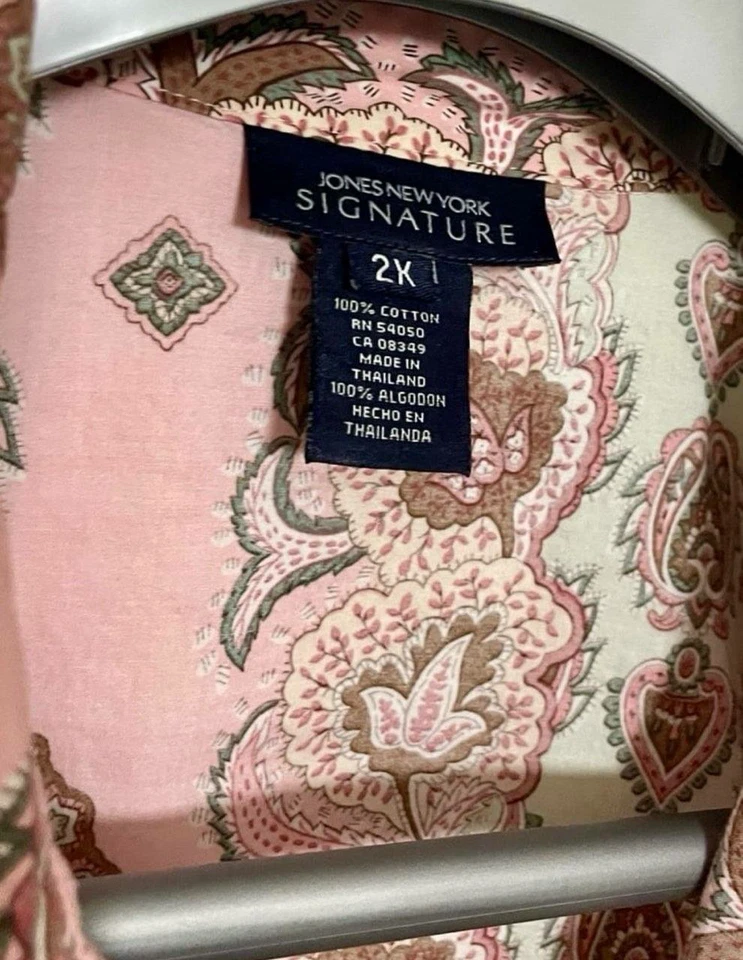 Mujer Talla Grande 2X Jones New York Signature Rosa y Marrón Blusa Top Con Defecto Foto 4 de 4