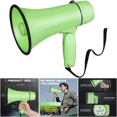 20 Watt Light Green Portable Megaphone Voice Siren Volume Control Strap Included