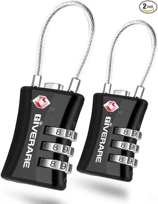 TSA Luggage Lock Holiday Travel Lock Digit Combination Black Color (2 Pack)