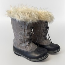 Sorel Girls Size 5 Joan of Arctic Gray WP Leather/Faux Fur Duck Boots NY1966-052