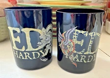 Ed Hardy Christian Audigier Black w/Dragons-skulls Drinking/Bar Glasses Lot Of 2