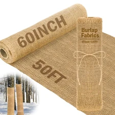 Buryeah 60 Inch x 50 ft Burlap Fabrics Roll Natural Jute Burlap Garden Tree W...