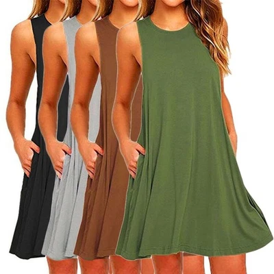 Elegantes ärmelloses Strand Sommerkleid für Damen lockere Passform Sommerkleid - Bild 1 von 4