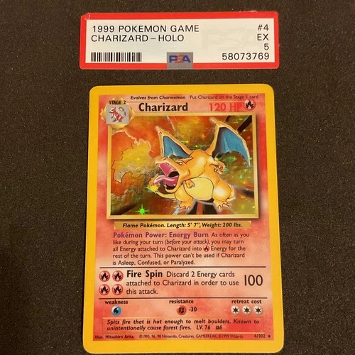 1999 Charizard 4/102 Base Set Rare Holo Raw cracked PSA 5 LP- or MP+ clean front