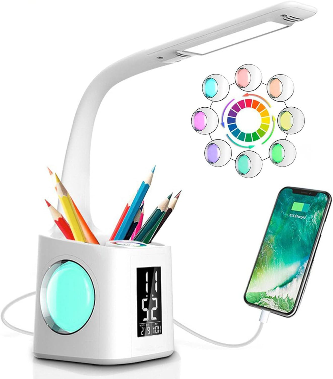 Lampada LED Scrivania Ufficio Dimmerabile con Calendario e Orario LCD