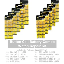 100 pcs Assorted Watch Batteries Alkaline Repair Kit Variety Pack