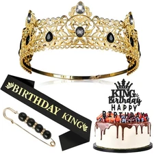 King Crown Set for Men Antique Gold for Birthday Party Prom Costume Halloween