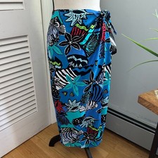 Vintage Chaus Wrap Skirt 12 Blue Tropical Midi Retro 90s Beach Resort Summer