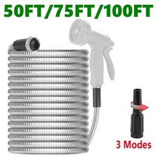 100FT Stainless Steel Garden Water Hose Flexible Patio Home Heavy Duty Sprayer