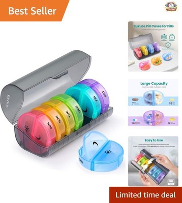 Convenient 7-Day Pill Organizer with Easy Open Flap: AM PM Icons & Privacy Cover