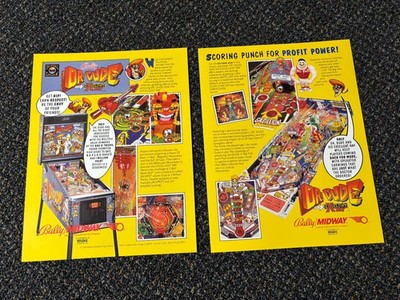 2 1990 FACTORY ORIGINAL BALLY DR. DUDE PINBALL PROMO SALES FLYER NEW