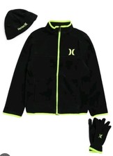 Hurley Kids' Fleece Jacket, Gloves Hat SetBlack. Size XL 13-15 Years