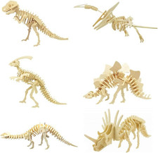 3D Wooden Dinosaur Puzzle - 6 Piece Set Wood Dinosaur Skeleton Model Puzzle