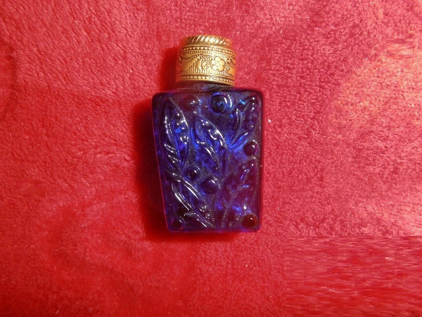 Vintage - Ancien flacon ( petite bouteille miniature ) de parfum verre décoré - Photo 2/4