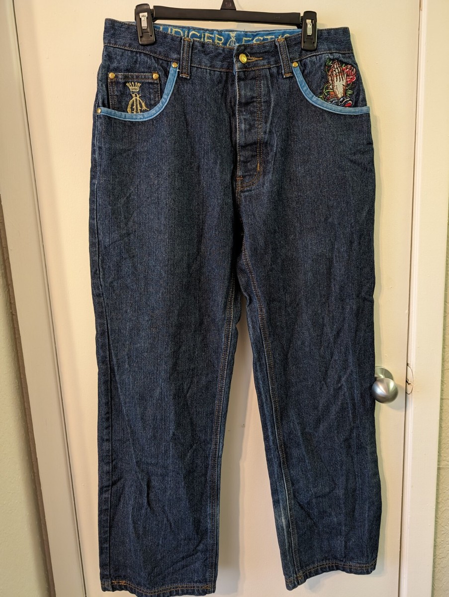 Rare Christian Audigier Embroidered Dagger & Rose Logo Jeans