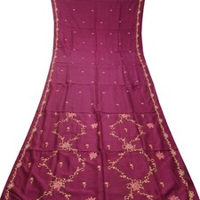 Vintage Burgundy Sarees 100 Pure Silk Hand Embroidered Sari 5YD Craft Fabric