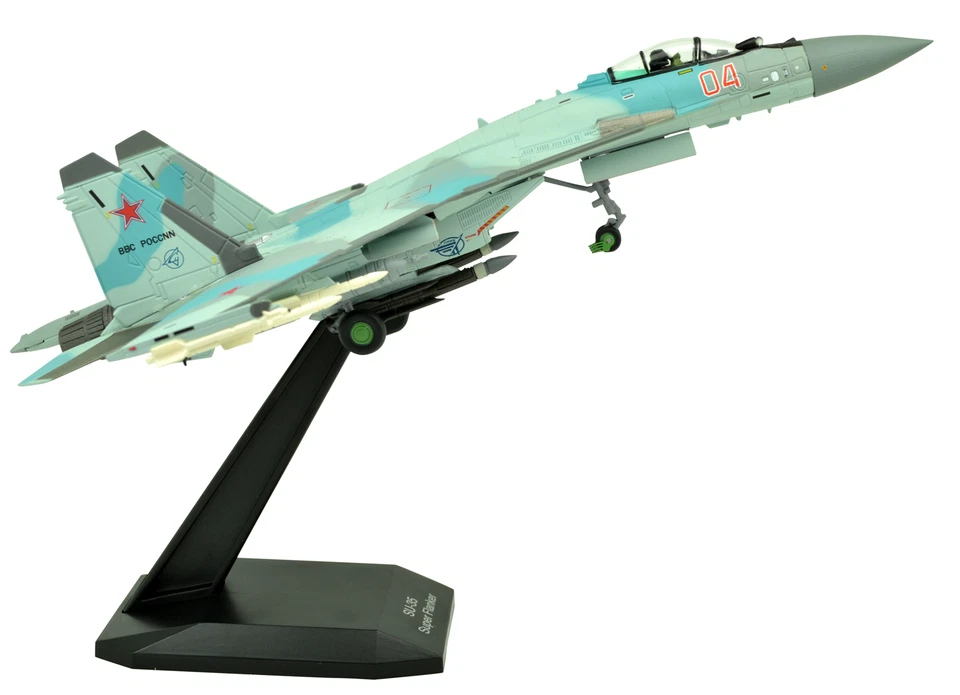Modelo de avión militar de metal de ataque de combate Sukhoi SU-35 1:100, RFAF, color azul Foto 2 de 4