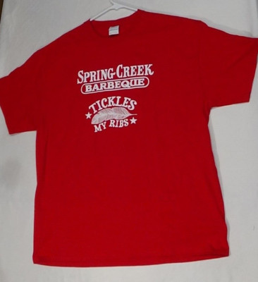 Spring Creek Barbeque Shirt XL Extra Large Red Tickles My Ribs Free Blue Bell