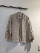 Marla Wynne Tan White Shimmer Textured Open Jacket Size Xs
