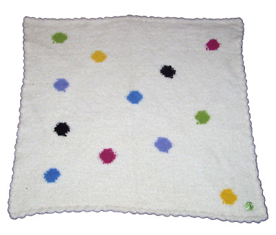 Kashwere Creme Cream Multi Color Polka Dot Baby Blanket Chenille 32x32''