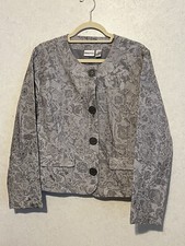 Chicos Gorgeous Gray Floral Jacquard Lined Jacket - Size 2 L - Big Buttons