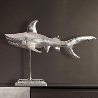 Maritime Skulptur Hai 70Cm Metall Design Haifisch Accessoire Dekoration Silber
