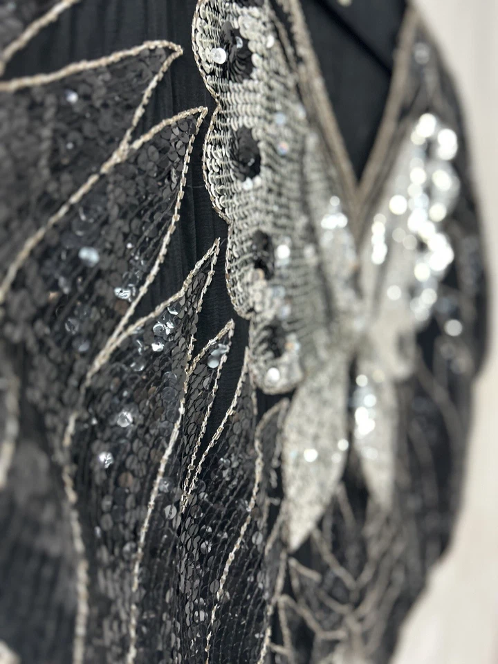 Mariposa Vintage Años 70 Negra 100% Seda Lentejuelas Talla M Año Nuevo Beyoncé Eras Glam Foto 4 de 4