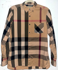 Burberry London Thornaby Check Button-Down Long Sleeve Shirt Medium Beige