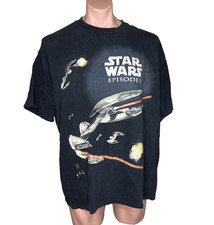 1999 Vintage Star Wars Glitter Battle ship Space Tee Anakin Episode 1 Shirt XL