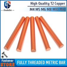 M4 M5 M6 M8 M10 M12 Threaded Bar Pure Copper Rod Studding Stud Long 30mm - 250mm