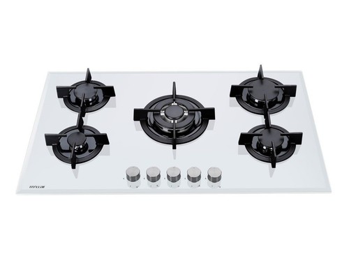 MILLAR GH9051PW 5-flammiges Einbaukochfeld weiß Gas auf Glas 90 cm - Gusseisenständer  - Bild 2 von 6