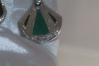 Vtg. Signed YAMADA Tokyo Art Deco Revival Rhinestone Malachite earrings — photo 8
