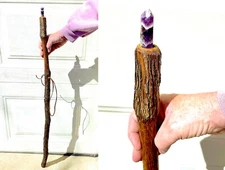 Grapevine Wood Kids Hiking Stick w/ Amethyst Crystal, 37" Childs Walking Stick