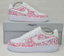 Air Force 1 Custom White Shoes Vibrant Pink & Gray Splatter Effect Mens Womens