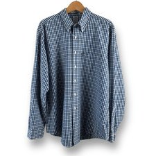 Brooks Brothers XL Slim Original Cotton Polo Shirt Blue Gingham Plaid Longsleeve