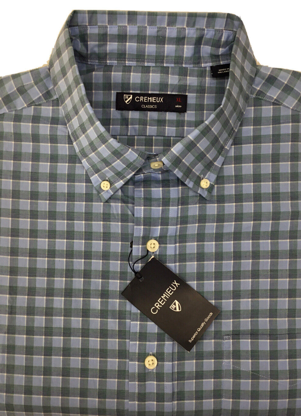 МУЖСКАЯ РУБАШКА CREMIEUX С КОРОТКИМ РУКАВОМ ИЗ ХЛОПКА В КЛЕТКУ СИНЕГО/светло-зеленого цвета, XL