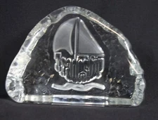 Vtg Tradeship Paperweight Boat Logo Clear Glass Heavy Estate Desk Award Employee