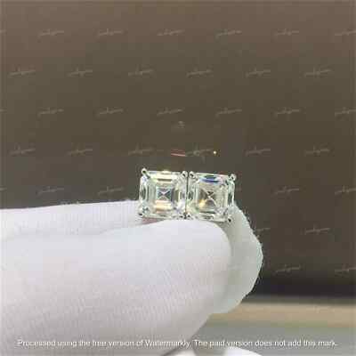 2 Ct Asscher Lab-Created Diamond Push Back Stud Earrings 14K White Gold Plated