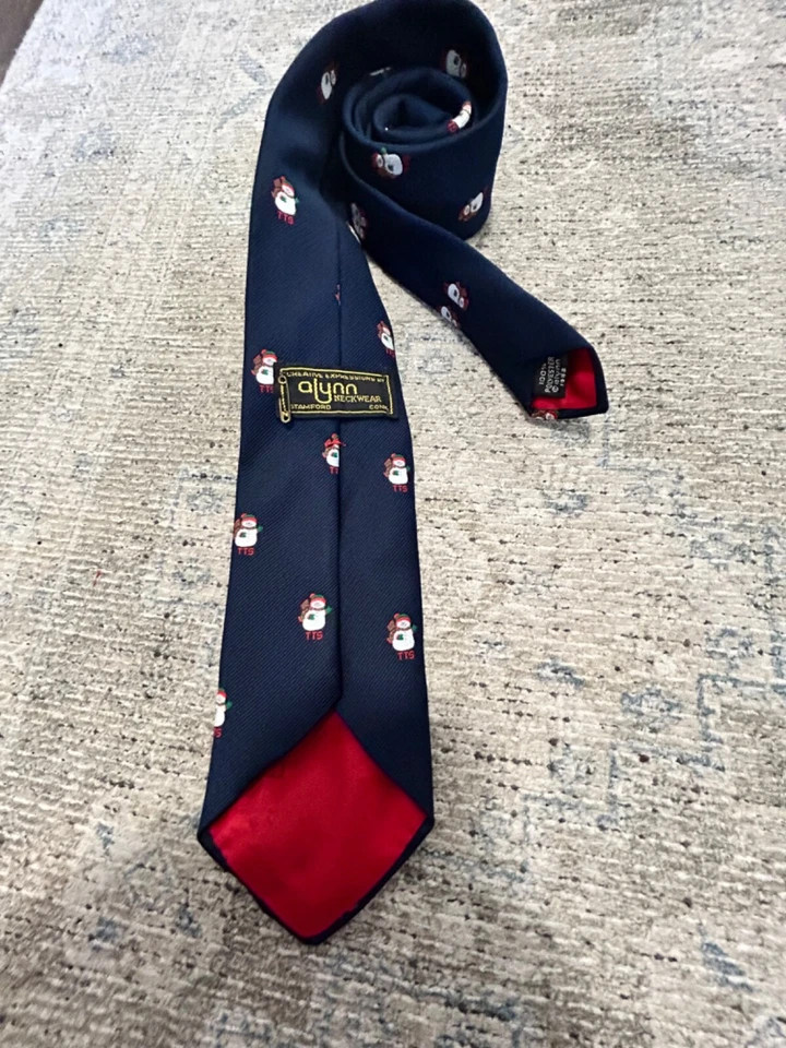 Alynn винтажный синий снеговик рождественский праздник вышитый тварь опрятный галстук - Изображение 4 из 4