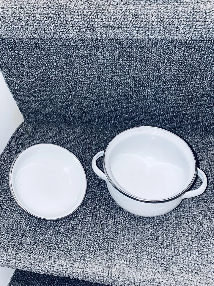 X4 Lote Conejo Dorado Blanco Set Esmalte Pequeñas Sopas Ollas Poco Para Set Metal Foto 3 de 4